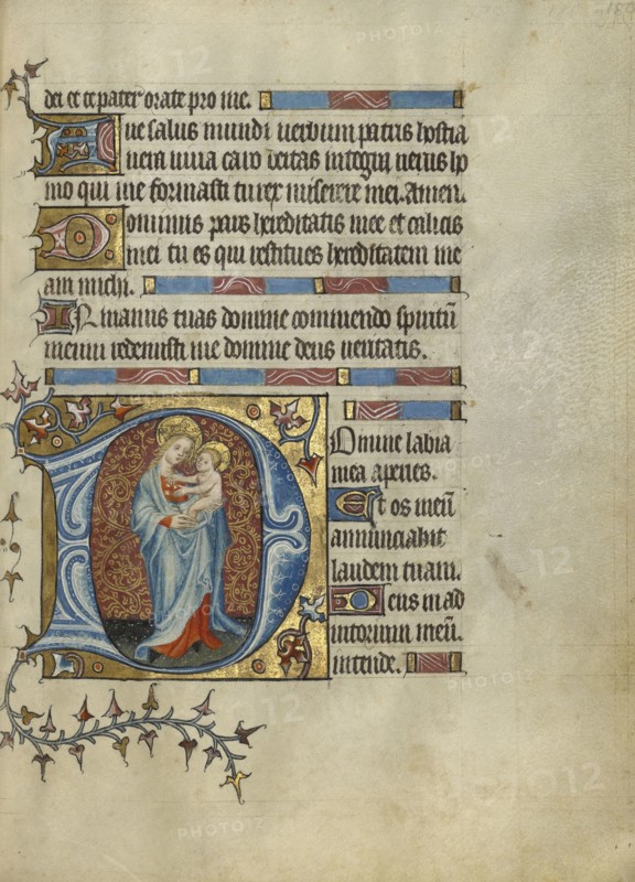 Initial D: The Virgin and Child; or Bourges, France; about 1390; Tempera colors, gold leaf, and ink on parchment; Leaf