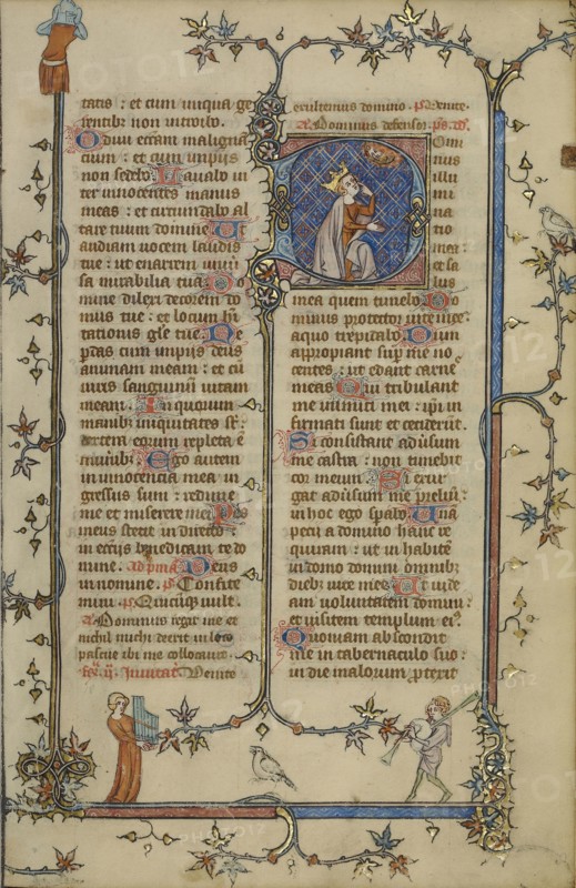 Initial D: David Pointing to his Eye; Paris, France; about 1320 - 1325; Tempera colors, gold leaf, and ink on parchment; Leaf