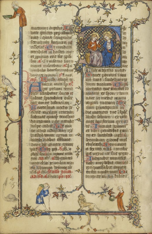 Initial D: God the Father and Christ; Paris, France; about 1320 - 1325; Tempera colors, gold leaf, and ink on parchment; Leaf