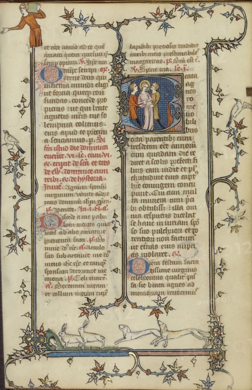 Initial B: The Arrest of Saint Agnes; Paris, France; about 1320 - 1325; Tempera colors, gold leaf, and ink on parchment; Leaf
