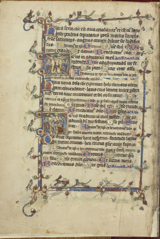Initial D: The Crucifixion; Initial D: The Deposition; Northeastern France, France; about 1300; Tempera colors, gold leaf