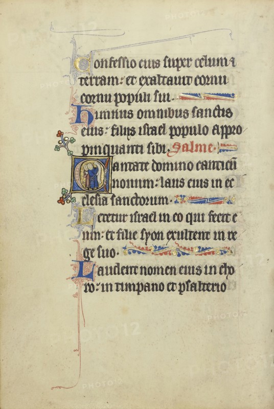 Initial C: Men Holding Scrolls; Northeastern France, France; about 1300; Tempera colors, gold leaf, and ink on parchment; Leaf
