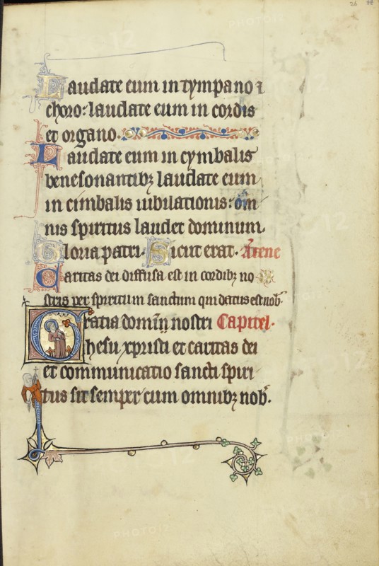 Initial G: Saint Peter; Northeastern France, France; about 1300; Tempera colors, gold leaf, and ink on parchment; Leaf