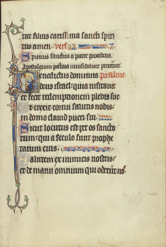 Initial B: Christ before King Herod; Northeastern France, France; about 1300; Tempera colors, gold leaf, and ink on parchment