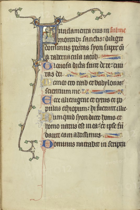 Initial F: The Nativity; Northeastern France, France; about 1300; Tempera colors, gold leaf, and ink on parchment; Leaf