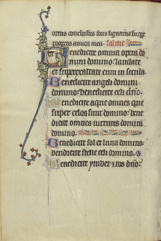 Initial B: The Three Youths in the Fiery Furnace; Northeastern France, France; about 1300; Tempera colors, gold leaf, and ink