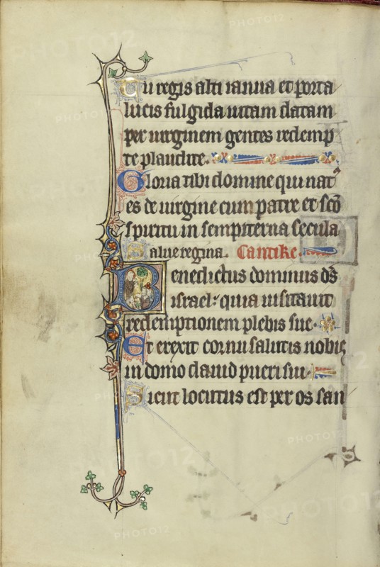 Initial B: A Nimbed Man Wearing a Hairshirt, Saint John the Baptist?, Northeastern France, France; about 1300; Tempera colors