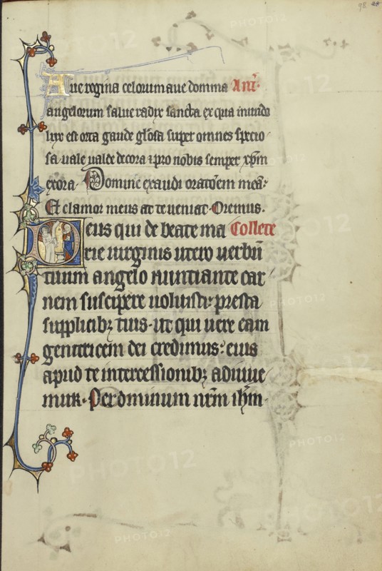 Initial D: The Annunciation; Northeastern France, France; about 1300; Tempera colors, gold leaf, and ink on parchment; Leaf
