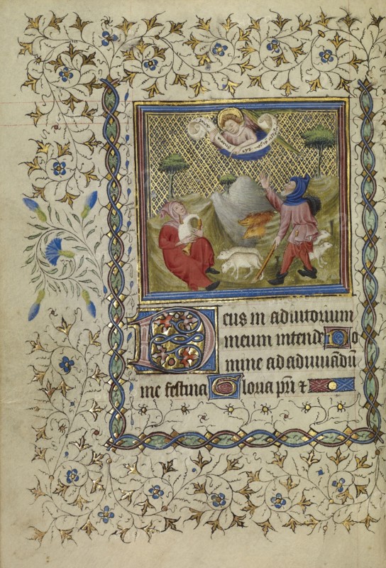 The Annunciation to the Shepherds; Paris, France; about 1400 - 1410; Tempera colors, gold leaf, gold paint, and ink on parchment