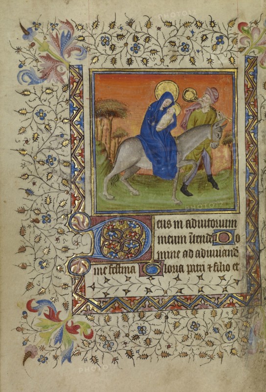 The Flight into Egypt; Paris, France; about 1400 - 1410; Tempera colors, gold leaf, gold paint, and ink on parchment; Leaf