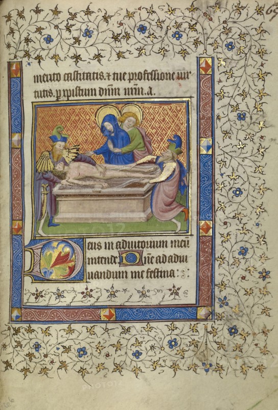 The Entombment; or Le Mans, France; about 1400 - 1410; Tempera colors, gold leaf, gold paint, and ink on parchment; Leaf