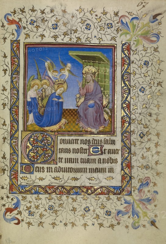 The Coronation of the Virgin; Paris, France; about 1400 - 1410; Tempera colors, gold leaf, gold paint, and ink on parchment