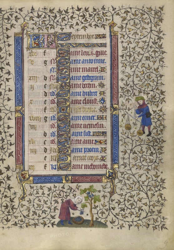 A Woman Harvesting Grapes; Zodiacal Sign of Libra; Follower of the Egerton Master, French , Netherlandish, active about 1405