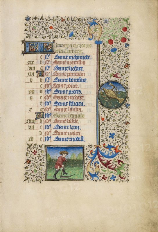 A Man Mowing; Zodiacal Sign of Cancer; Workshop of the Bedford Master, French, active first half of 15th century, Paris, France