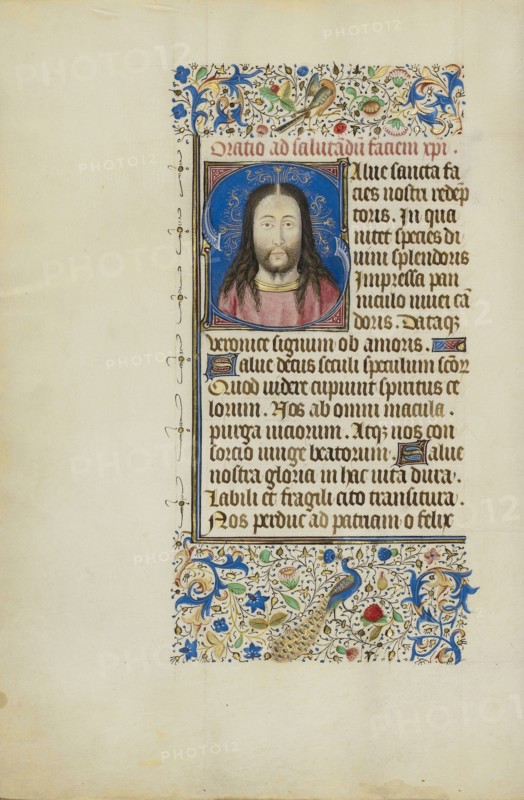 Initial S: The Face of Christ; Workshop of Master of Jean Chevrot, Flemish, active about 1440 - 1450, Bruges illuminated