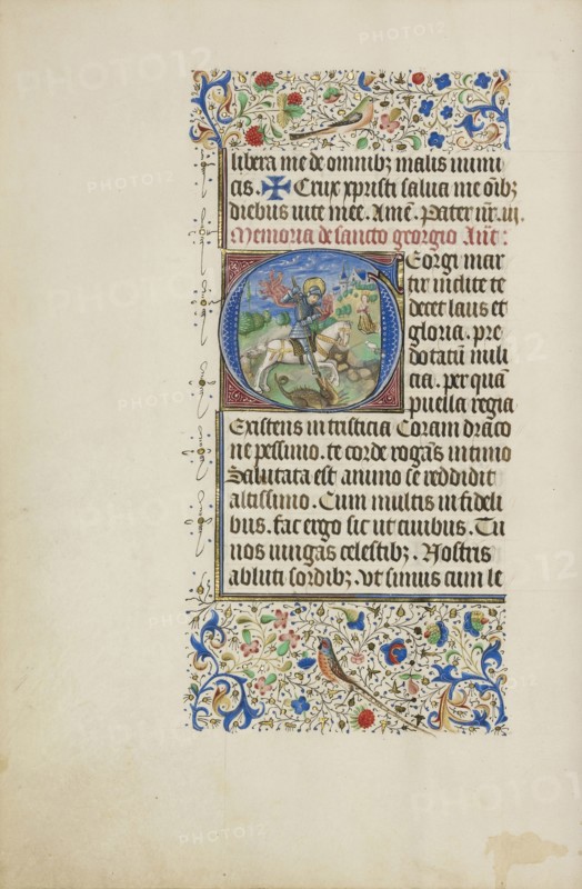 Initial G: Saint George and the Dragon; Master of the Llangattock Hours, Flemish, active about 1450 - 1460, Ghent bound