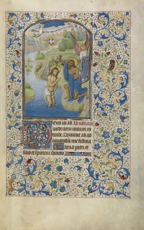 The Baptism of Christ; Willem Vrelant, Flemish, died 1481, active 1454 - 1481, Bruges, Belgium; early 1460s; Tempera colors