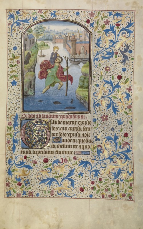 Saint Christopher Carrying the Christ Child; Willem Vrelant, Flemish, died 1481, active 1454 - 1481, Bruges, Belgium; early