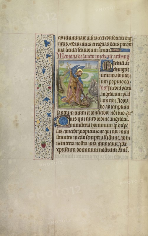Saint Michael and the Dragon; Workshop of Willem Vrelant, Flemish, died 1481, active 1454 - 1481, Bruges, Belgium; early 1460s