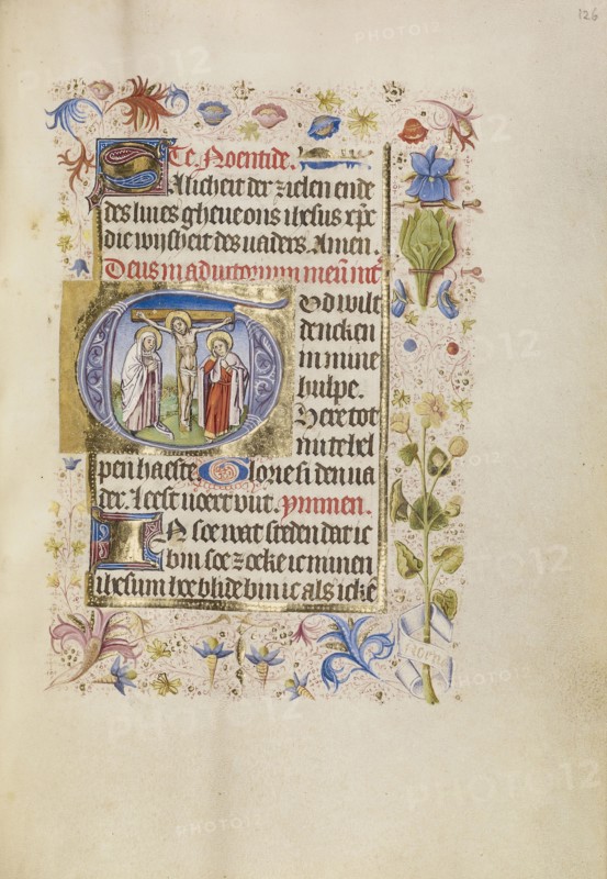Initial G: The Crucifixion; Brabant, possibly, Flanders, Belgium; after 1460; Tempera colors, gold leaf, and ink on parchment