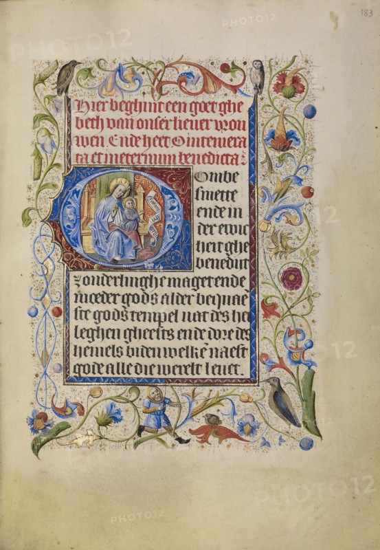 Initial O: The Virgin and Child Enthroned; Brabant, possibly, Flanders, Belgium; after 1460; Tempera colors, gold leaf, and ink