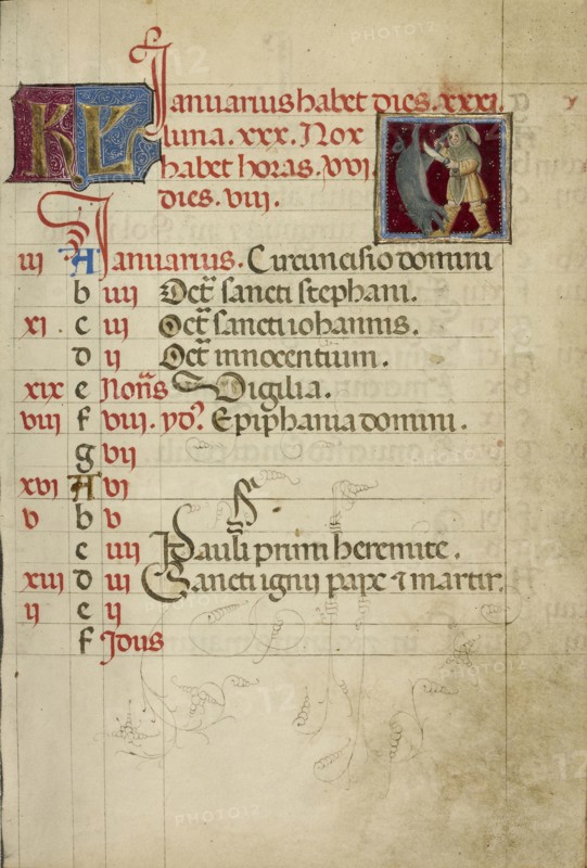 A Man Slaughtering a Pig; Naples, Campania, Italy; about 1460; Tempera colors, gold, and ink on parchment; Leaf: 17.1 x 12.1 cm