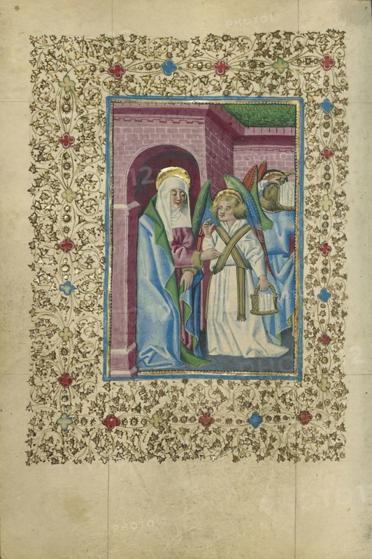 The Virgin Nourished by an Angel; Naples, Campania, Italy; about 1460; Tempera colors, gold, and ink on parchment; Leaf