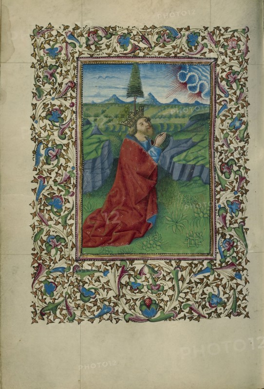 David in Prayer; Naples, Campania, Italy; about 1460; Tempera colors, gold, and ink on parchment; Leaf: 17.1 x 12.1 cm