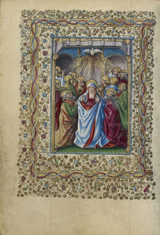 Pentecost; Naples, Campania, Italy; about 1460; Tempera colors, gold, and ink on parchment; Leaf: 17.1 x 12.1 cm