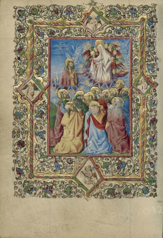 The Assumption of the Virgin and Saint Thomas Receiving the Virgin's Girdle; Naples, Campania, Italy; about 1460; Tempera colors