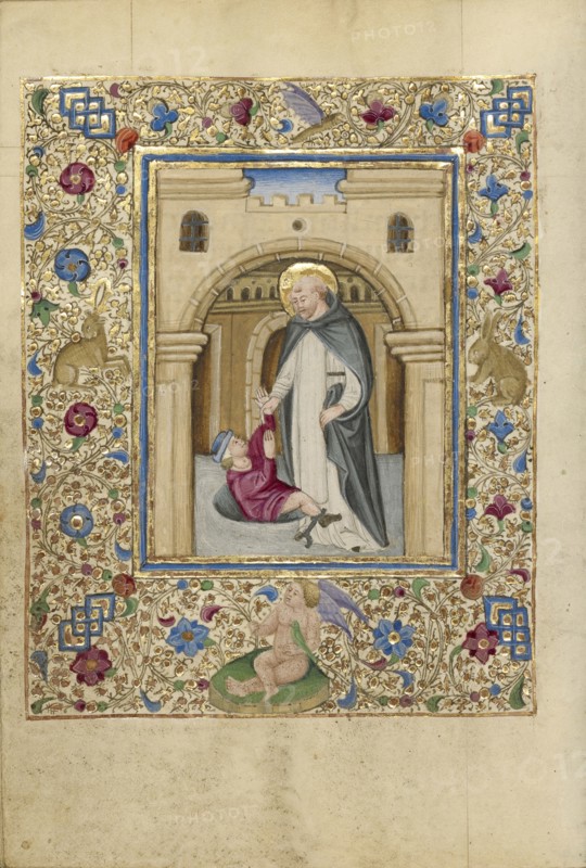 Saint Vincent Liberating a Man from Prison; Naples, Campania, Italy; about 1460; Tempera colors, gold, and ink on parchment