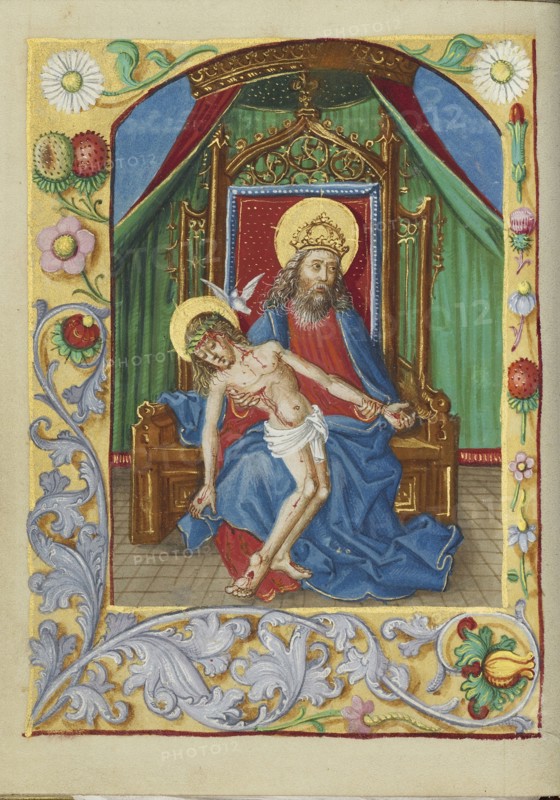 The Throne of Grace Trinity; Strasbourg, France; early 16th century; Tempera colors on parchment; Leaf: 13.5 x 10.5 cm