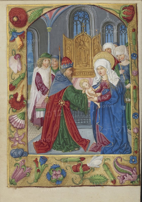 The Presentation in the Temple; Strasbourg, France; early 16th century; Tempera colors on parchment; Leaf: 13.5 x 10.5 cm