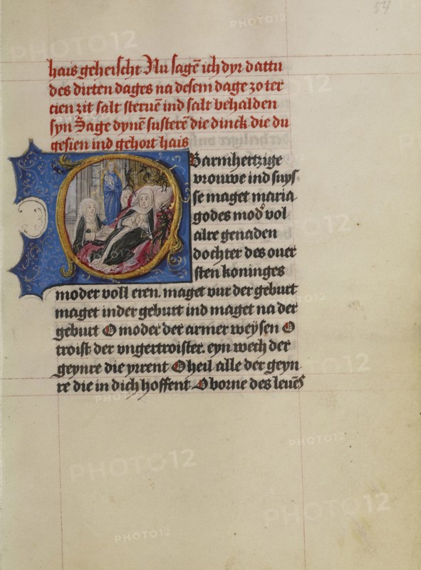 Initial O: A Woman on her Deathbed with the Virgin and Child and Devils; Workshop of Gerard Horenbout, Flemish, 1465 - 1541