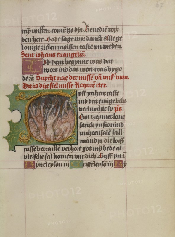 Initial G: Souls in Purgatory; Workshop of Gerard Horenbout, Flemish, 1465 - 1541, Ghent, illuminated; probably, Belgium