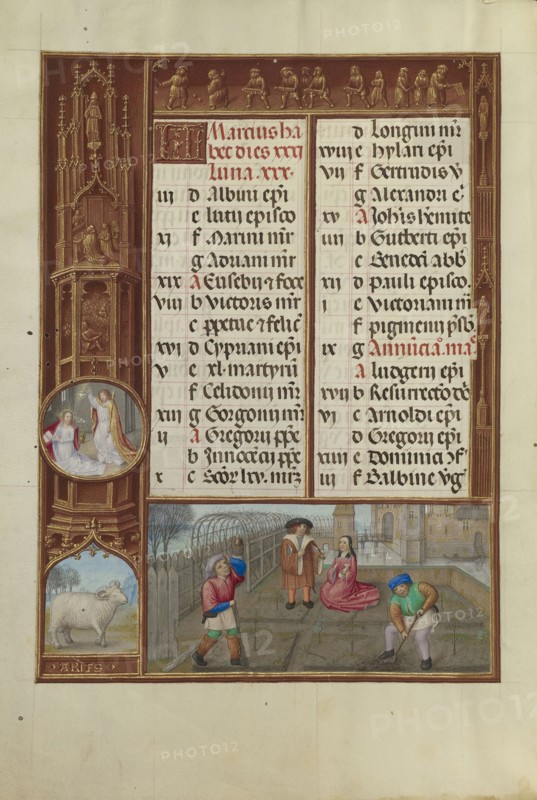 Gardening; Zodiacal Sign of Aries; Workshop of the Master of James IV of Scotland, Flemish, before 1465 - about 1541, Bruges