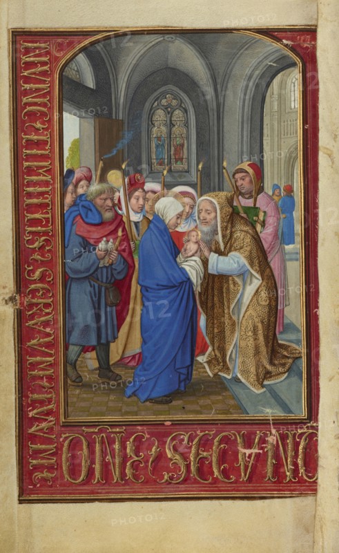 The Presentation in the Temple; Simon Bening, Flemish, about 1483 - 1561, Bruges, Belgium; about 1525–1530; Tempera colors