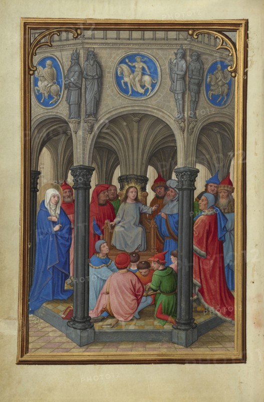 The Dispute in the Temple; Simon Bening, Flemish, about 1483 - 1561, Bruges, Belgium; about 1525 - 1530; Tempera colors, gold