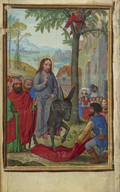 The Entry into Jerusalem; Simon Bening, Flemish, about 1483 - 1561, Bruges, Belgium; about 1525 - 1530; Tempera colors, gold