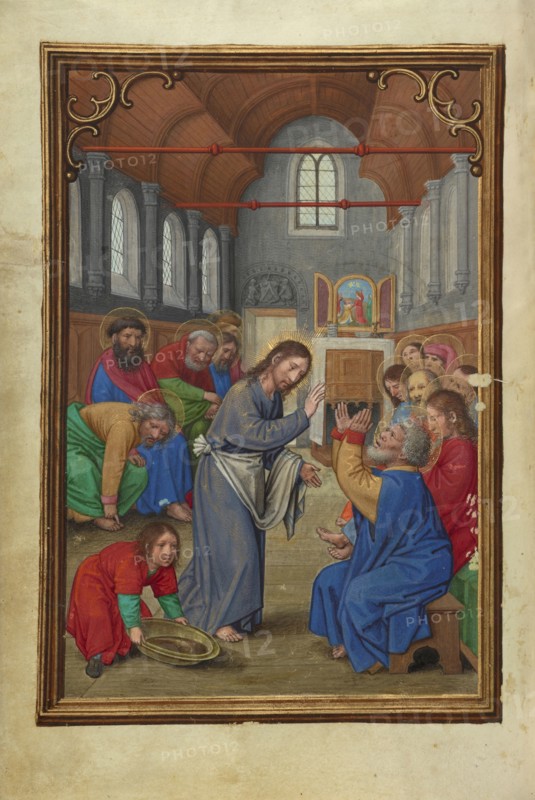 Christ Washing the Apostles' Feet; Simon Bening, Flemish, about 1483 - 1561, Bruges, Belgium; about 1525–1530; Tempera colors