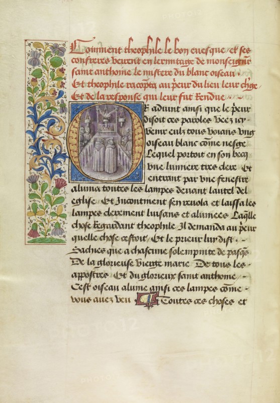 Initial O: The Miracle of the Birds above the Hermitage Altar; Master of the Brussels Romuléon or workshop, Flemish, active