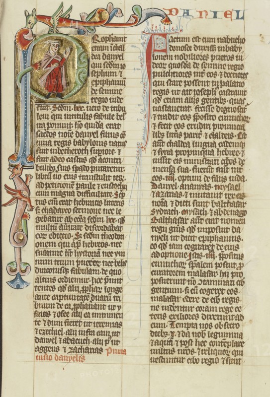 Initial P: Daniel; Austria; about 1300; Tempera colors and gold leaf on parchment; Leaf: 34.3 x 24.3 cm, 13 1,2 x 9 9,16 in