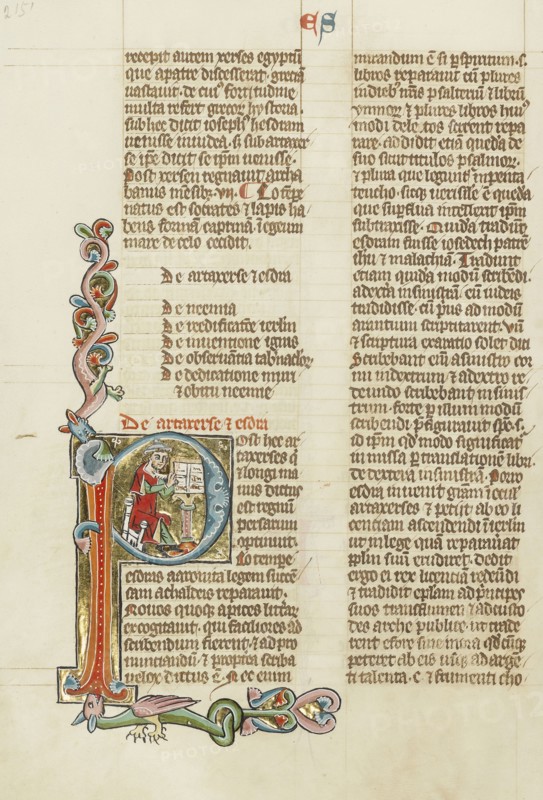 Initial P: Esdras; Austria; about 1300; Tempera colors and gold leaf on parchment; Leaf: 34.3 x 24.3 cm, 13 1,2 x 9 9,16 in