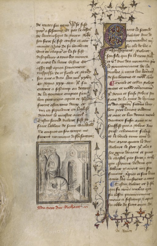 The Rebuilding of the Abbey Church of Saint-Wandrille, Fontenelle near Caudebec-en-Caux, Paris, France; about 1400 - 1415; Leaf