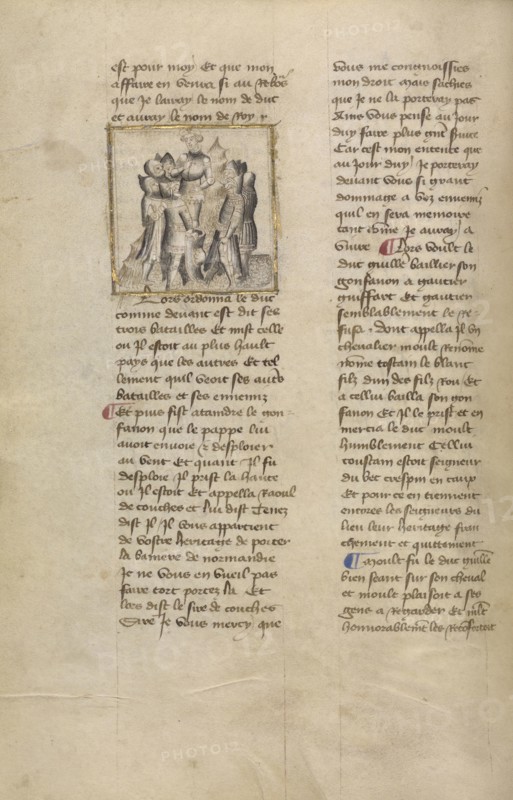Preparations before the Battle of Hastings; Paris, France; about 1400 - 1415; Leaf: 29.1 x 19.1 cm, 11 7,16 x 7 1,2 in
