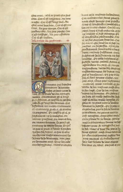 The Trinity; Ghent, Belgium; about 1475; Tempera colors, gold leaf, and gold paint on parchment; Leaf: 43.8 x 30.5 cm