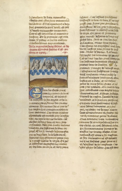 Three Angels; Ghent, Belgium; about 1475; Tempera colors, gold leaf, and gold paint on parchment; Leaf: 43.8 x 30.5 cm