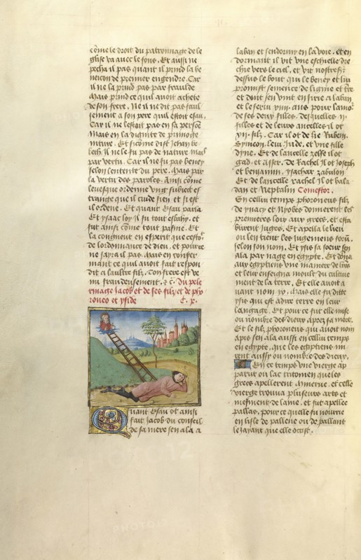 Jacob's Dream; Ghent, Belgium; about 1475; Tempera colors, gold leaf, and gold paint on parchment; Leaf: 43.8 x 30.5 cm