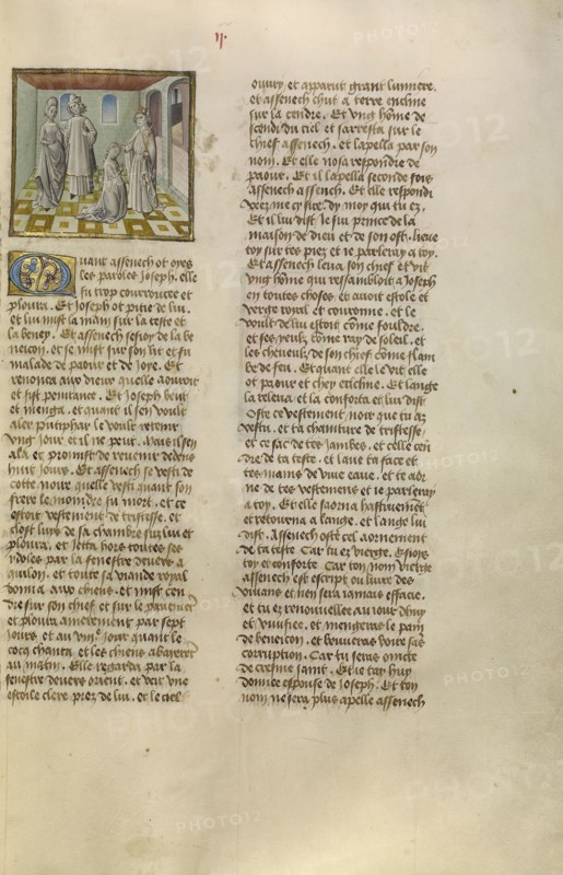 The Repentance of Aseneth; Ghent, Belgium; about 1475; Tempera colors, gold leaf, and gold paint on parchment; Leaf