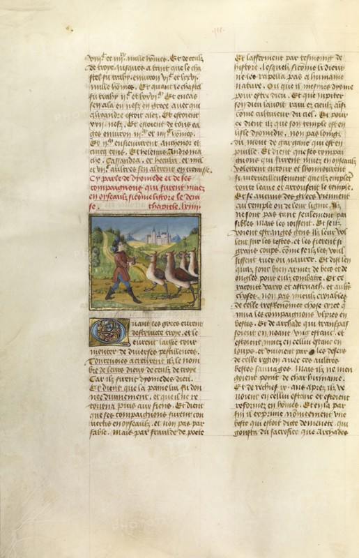 The Companions of Diomedes Changed to Geese; Ghent, Belgium; about 1475; Tempera colors, gold leaf, and gold paint on parchment